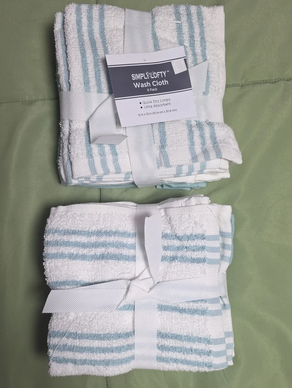 Simply Lofty White & Light Blue Striped Wash Cloths 6pk - Set of 2